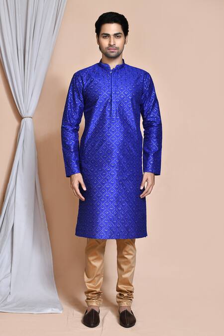 Shop_Arihant Rai Sinha_Blue , Satin Sequins, Embroidery Kurta Set _Online_at_Aza_Fashions