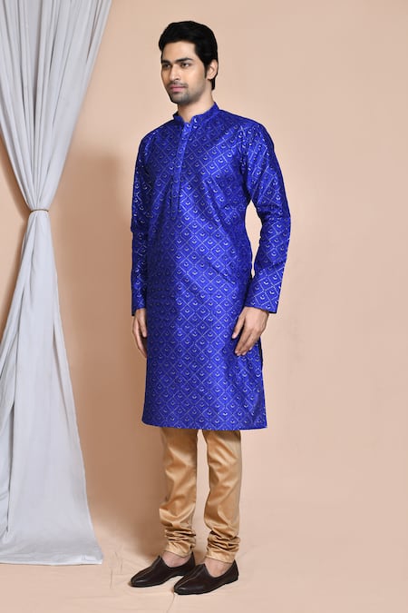Arihant Rai Sinha_Blue , Satin Sequins, Embroidery Kurta Set _at_Aza_Fashions