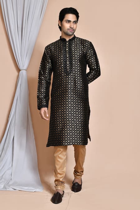 Arihant Rai Sinha Black Chanderi , Sequins, Embroidery Checkered Woven Kurta Set 