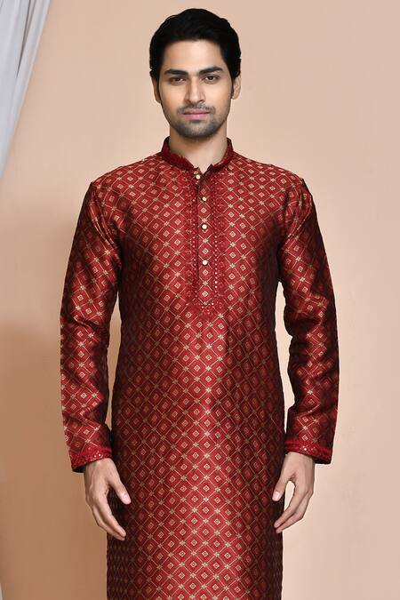 Shop Arihant Rai Sinha Maroon Silk, Chanderi Sequins, Embroidery, Diamonds Woven Kurta Set Online at Aza Fashions Shop_Arihant Rai Sinha_Maroon Silk, Chanderi Sequins, Embroidery, Diamonds Woven Kurta Set _Online_at_Aza_Fashions