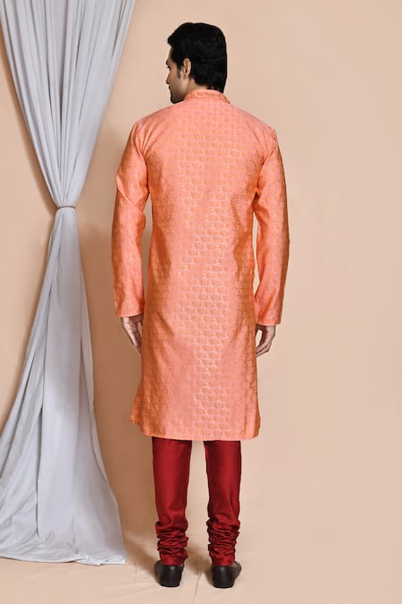 Shop_Arihant Rai Sinha_Orange Silk, Chanderi Embroidery Floral Kurta Set _at_Aza_Fashions