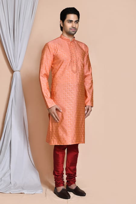 Arihant Rai Sinha_Orange Silk, Chanderi Embroidery Floral Kurta Set _at_Aza_Fashions