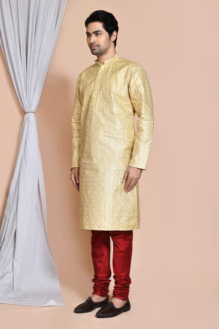 Arihant Rai Sinha_Gold Silk Embroidery Resham Work Kurta And Churidar Set _at_Aza_Fashions