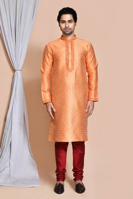 Buy_Arihant Rai Sinha_Orange , Chanderi Sequins, Diamond Woven Kurta And Churidar Set _Online_at_Aza_Fashions