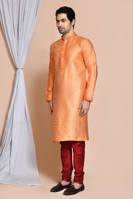 Arihant Rai Sinha_Orange , Chanderi Sequins, Diamond Woven Kurta And Churidar Set _at_Aza_Fashions