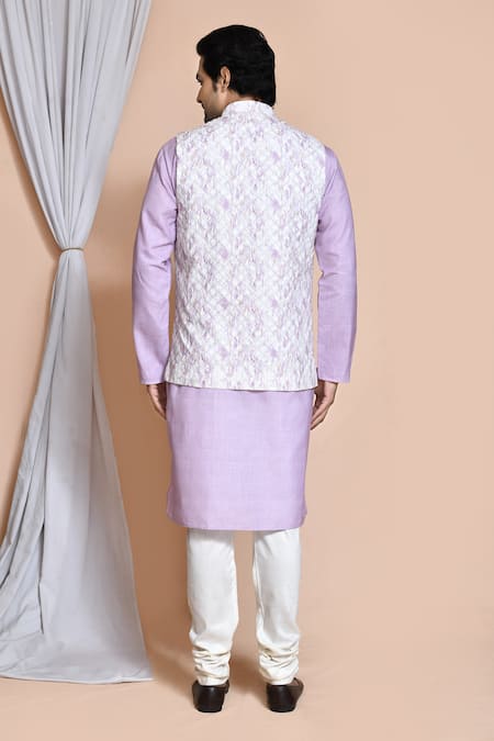 Shop_Arihant Rai Sinha_Purple Cotton Woven Chevron Bundi And Kurta Set _at_Aza_Fashions