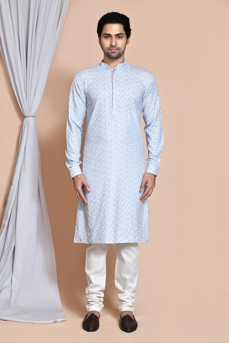 Buy_Arihant Rai Sinha_Grey Cotton Embroidery Thread Kurta Set _Online_at_Aza_Fashions