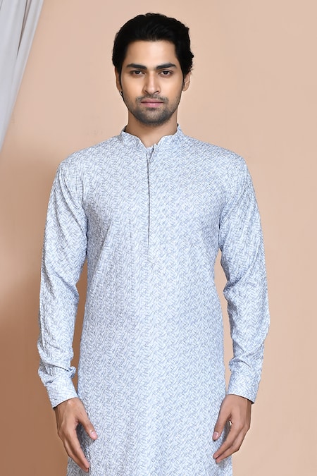 Shop_Arihant Rai Sinha_Grey Cotton Embroidery Thread Kurta Set _Online_at_Aza_Fashions