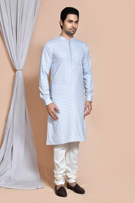 Arihant Rai Sinha_Grey Cotton Embroidery Thread Kurta Set _at_Aza_Fashions