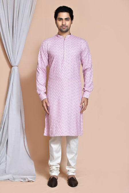 Buy_Arihant Rai Sinha_Pink Cotton Embroidery Stripe Kurta Set _Online_at_Aza_Fashions