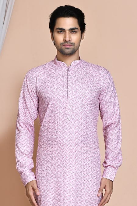 Shop_Arihant Rai Sinha_Pink Cotton Embroidery Stripe Kurta Set _Online_at_Aza_Fashions