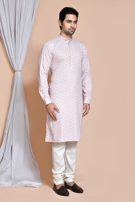 Arihant Rai Sinha_Cream Cotton, Pashmina Embroidery Geometric Kurta Set _at_Aza_Fashions