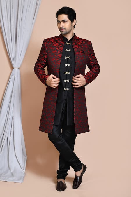 Aryavir Malhotra Abstract Geometric Pattern Sherwani Jacket Churidar Set 