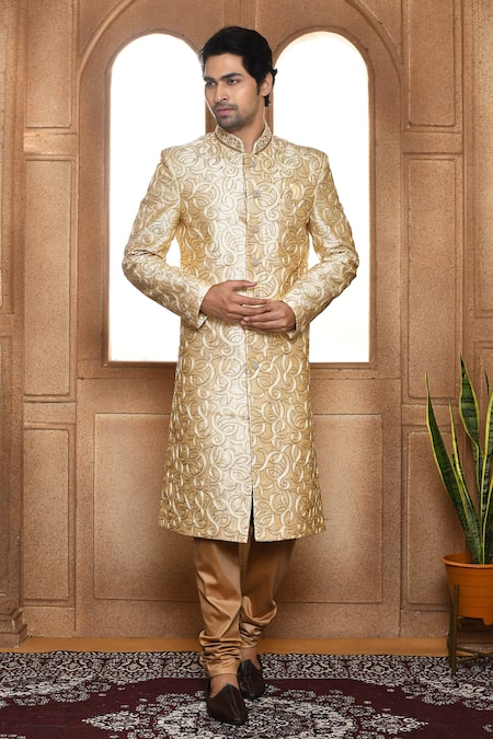 Aryavir Malhotra Resham Embroidered Sherwani With Churidar 