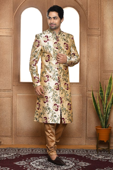 Aryavir Malhotra Floral Embroidered Sherwani With Churidar 