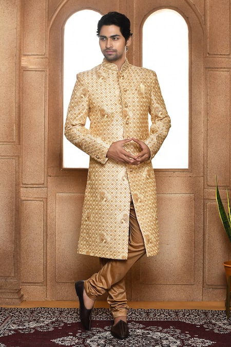 Aryavir Malhotra Trellis Embroidered Sherwani With Churidar 