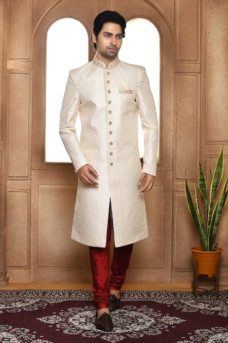 Aryavir Malhotra Resham Work Straight Sherwani With Churidar 