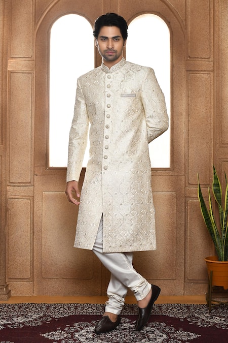 Aryavir Malhotra Tonal Resham Embroidered Sherwani With Churidar 