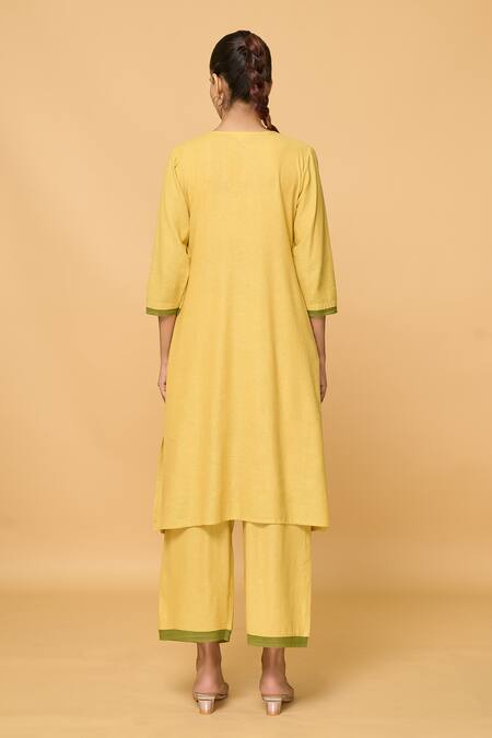 Shop Samyukta Singhania Green Cotton Lace V-neck V Kurta at Aza Fashions Shop_Samyukta Singhania_Green Cotton Lace V-neck V Kurta_at_Aza_Fashions