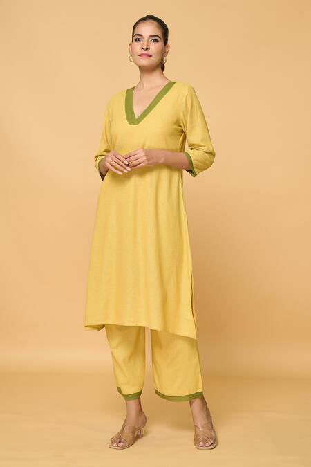 Buy Samyukta Singhania Green Cotton Lace V-neck V Kurta Online at Aza Fashions Buy_Samyukta Singhania_Green Cotton Lace V-neck V Kurta_Online_at_Aza_Fashions