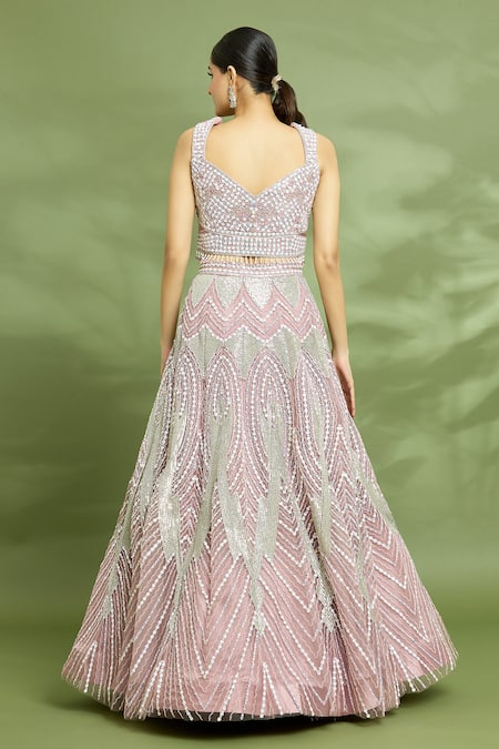 Samyukta Singhania Sequin Hand Embroidered Cut Out Blouse Lehenga Set 