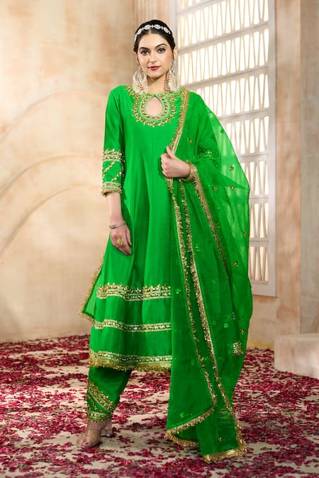 Buy Preeti S Kapoor X AZA Green Viscose, Organza, Silk Gota Patti, Embroidery Keyhole Flower Anarkali Set Online at Aza Fashions Buy_Preeti S Kapoor X AZA_Green Viscose, Organza, Silk Gota Patti, Embroidery Keyhole Flower Anarkali Set _Online_at_Aza_Fashions