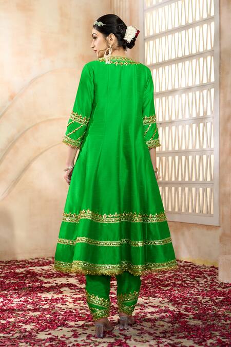 Buy Preeti S Kapoor X AZA Green Viscose, Organza, Silk Gota Patti, Embroidery Keyhole Flower Anarkali Set Buy_Preeti S Kapoor X AZA_Green Viscose, Organza, Silk Gota Patti, Embroidery Keyhole Flower Anarkali Set