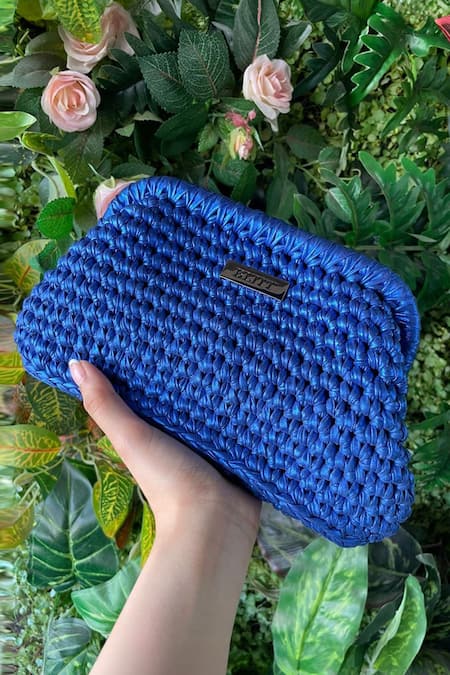 BIJIT Blue Woven Pattern Clutch With Sling 