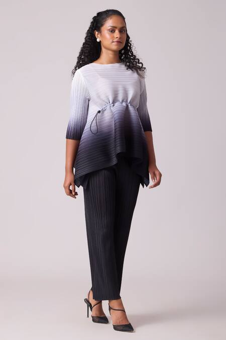 Shop Scarlet Sage Black Polyester Boat Neck Kendra Ombre Printed Tunic And Pant Set Online at Aza Fashions Shop_Scarlet Sage_Black Polyester Boat Neck Kendra Ombre Printed Tunic And Pant Set _Online_at_Aza_Fashions