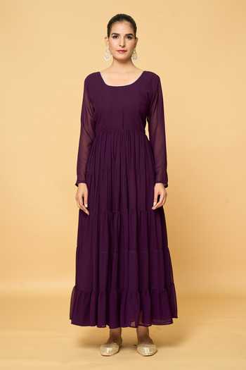Buy Khwaab By Sanjana Lakhani Wine Faux Leather, Cotton Gota Patti Round Neck Tiered Anarkali With Dupatta Online at Aza Fashions Buy_Khwaab By Sanjana Lakhani_Wine Faux Leather, Cotton Gota Patti Round Neck Tiered Anarkali With Dupatta _Online_at_Aza_Fashions