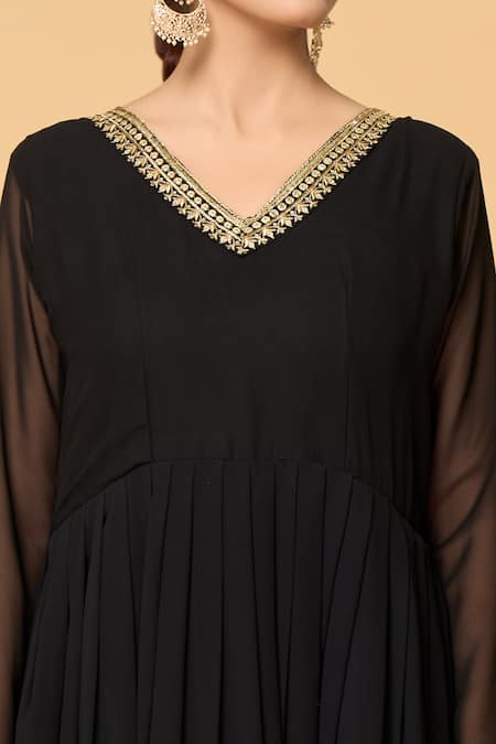 Samyukta Singhania_Black Faux Leather, Cotton Gullista And Embroidered Anarkali With Dupatta _at_Aza_Fashions