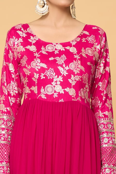 Samyukta Singhania Pink Faux Leather, Viscose Sequins, Bahar Blossom Tiered Anarkali With Dupatta Online at Aza Fashions Samyukta Singhania_Pink Faux Leather, Viscose Sequins, Bahar Blossom Tiered Anarkali With Dupatta _Online_at_Aza_Fashions
