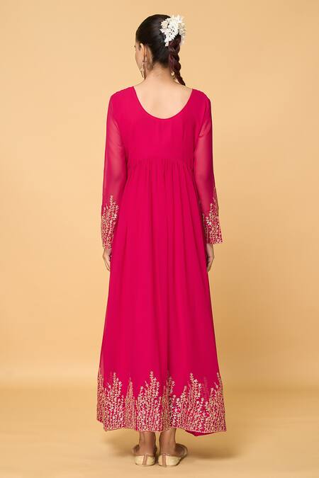 Shop Samyukta Singhania Pink Faux Leather, Cotton Sequins, Zari, Plume Garden Anarkali With Dupatta at Aza Fashions Shop_Samyukta Singhania_Pink Faux Leather, Cotton Sequins, Zari, Plume Garden Anarkali With Dupatta_at_Aza_Fashions