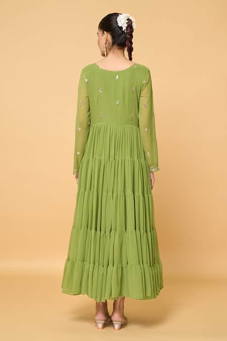 Naintara Bajaj Sequin Bloom Embroidered Tiered Anarkali With Dupatta 