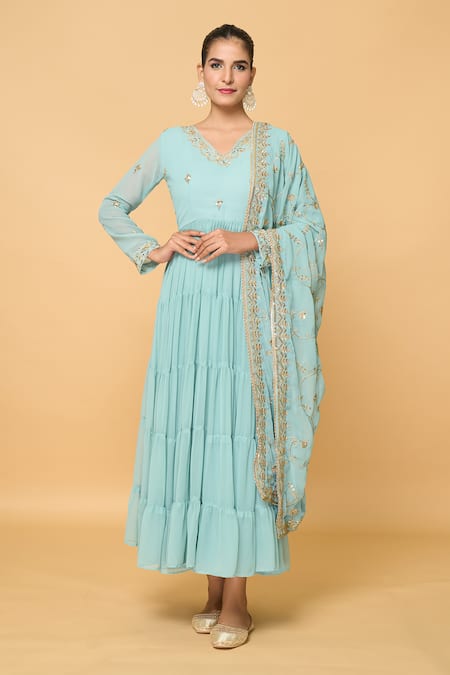 Samyukta Singhania Phool Bloom Embroidered Tiered Anarkali With Dupatta 