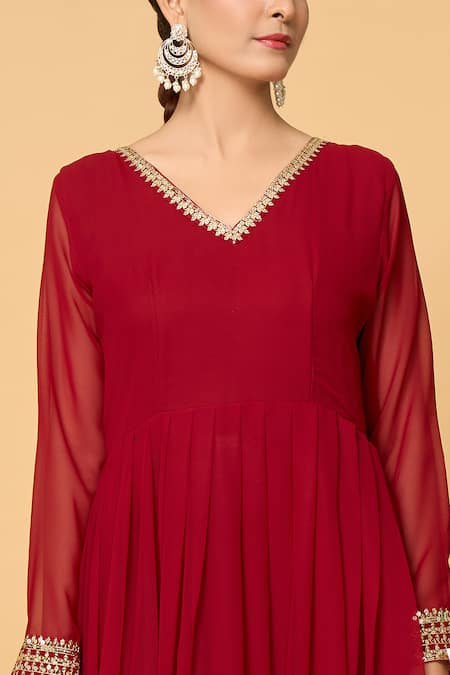 Buy_Samyukta Singhania_Maroon Faux Leather, Cotton Sequins, Florin Embroidered Anarkali With Dupatta_Online_at_Aza_Fashions