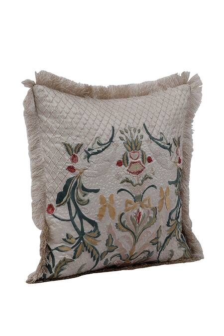 Diva Riche_Cream , Dupion Marlena And Lace Embroidered Bedding Set_at_Aza_Fashions