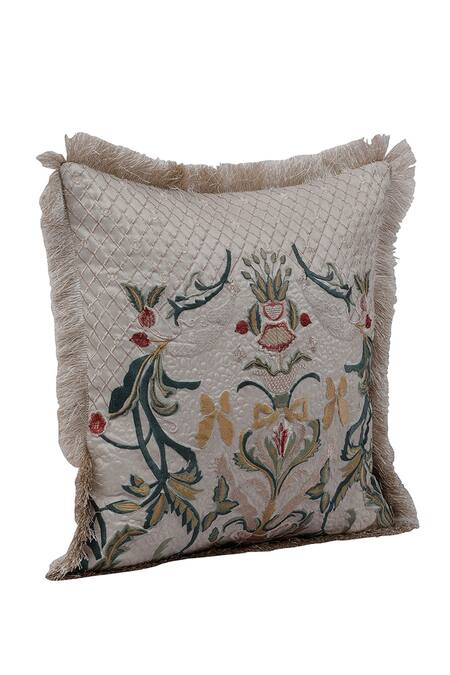 Shop_Diva Riche_Beige Silk, Dupion Marlena And Lace Embroidered Bedding Set_Online_at_Aza_Fashions