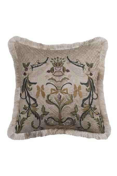 Diva Riche_Beige Silk, Dupion Marlena And Lace Embroidered Bedding Set_at_Aza_Fashions