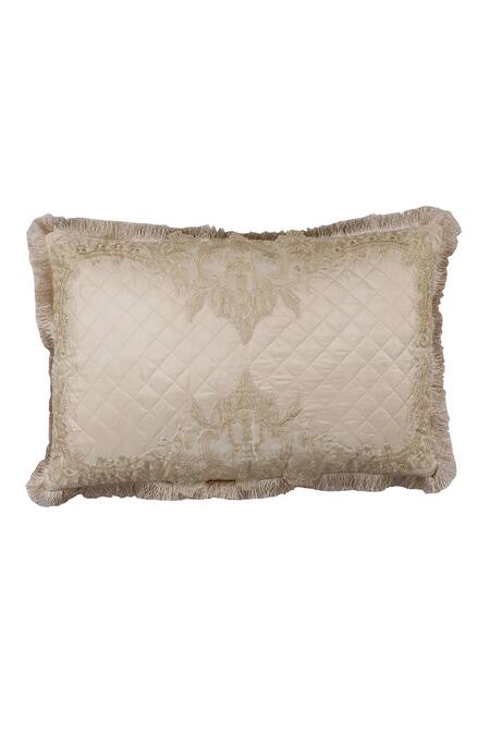 Shop_Diva Riche_Cream Washable Silk Floral Enlace Embroidered Bedding Set_Online_at_Aza_Fashions