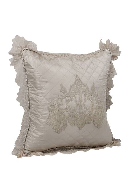 Diva Riche_Cream Washable Silk Floral Enlace Embroidered Bedding Set_at_Aza_Fashions