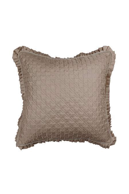 Diva Riche_Beige Washable Silk Thread Hounds Tooth Embroidered Bedding Set_Online_at_Aza_Fashions