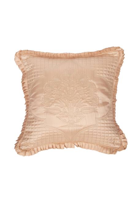 Diva Riche_Peach Washable Silk Thread Mehran Embroidered Bedding Set_Online_at_Aza_Fashions