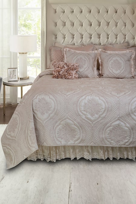 Diva Riche Lace Thread & Floral Embroidered Bedding Set 