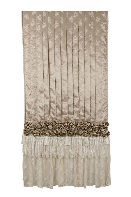 Buy_Diva Riche_Gold Washable Silk Floral Applique, Thread Roset And Work Bedding_Online_at_Aza_Fashions