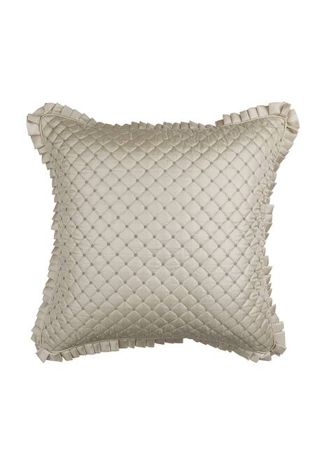 Shop_Diva Riche_Gold Washable Silk Floral Applique, Thread Roset And Work Bedding_Online_at_Aza_Fashions