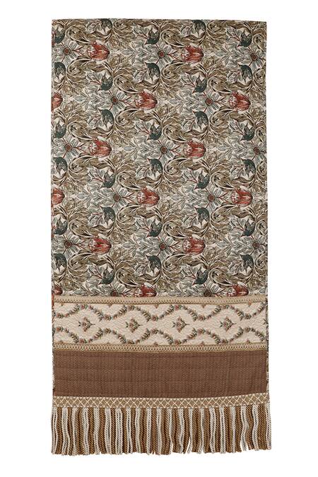 Diva Riche White Cotton Linen Floral, Thread Morrisson Embroidered Bed Runner And Cushion Set Online at Aza Fashions Diva Riche_White Cotton Linen Floral, Thread Morrisson Embroidered Bed Runner And Cushion Set_Online_at_Aza_Fashions