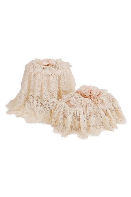 Diva Riche_Peach Lace Floral Applique, Thread Embroidered Tissue Box Cover - Single Pc_Online_at_Aza_Fashions