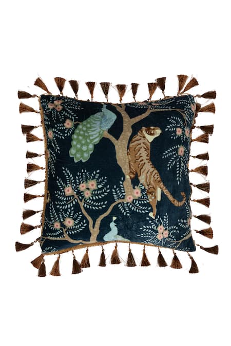 Diva Riche Blue Velvet Jungle Gilded Whispers Printed Cushion Cover