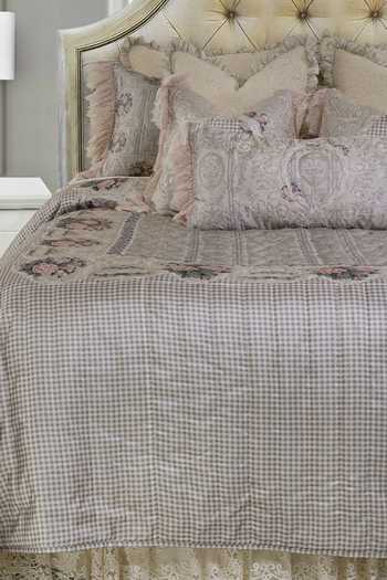 Diva Riche_Pink Washable Silk Checkered, Floral Print Bedding Set_Online_at_Aza_Fashions
